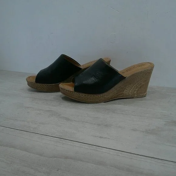 Bella Vita Sexy Black Leather Made in Italy Boho Wedge slide sandals Size 12 W - Picture 10 of 11